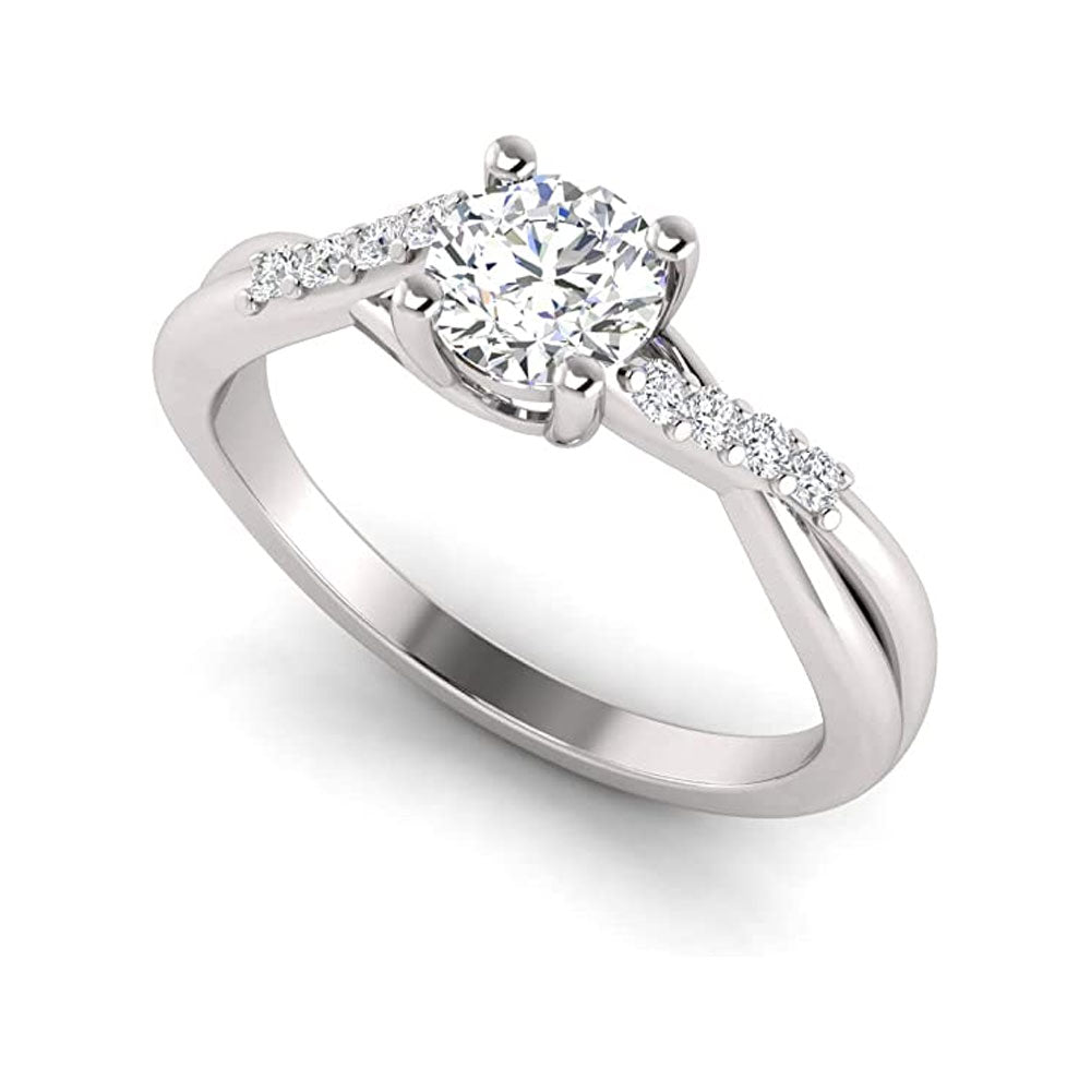 1.00 Carat TW Women's Moissanite and Natural Diamonds Engagement Ring in 10k White Gold