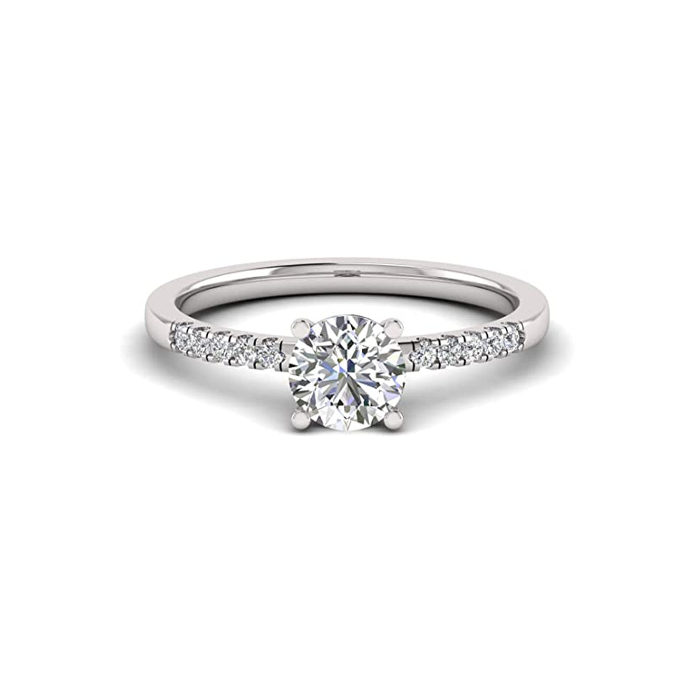 1.00 Carat TW Women's Moissanite and Natural Diamonds Engagement Ring in 10k White Gold