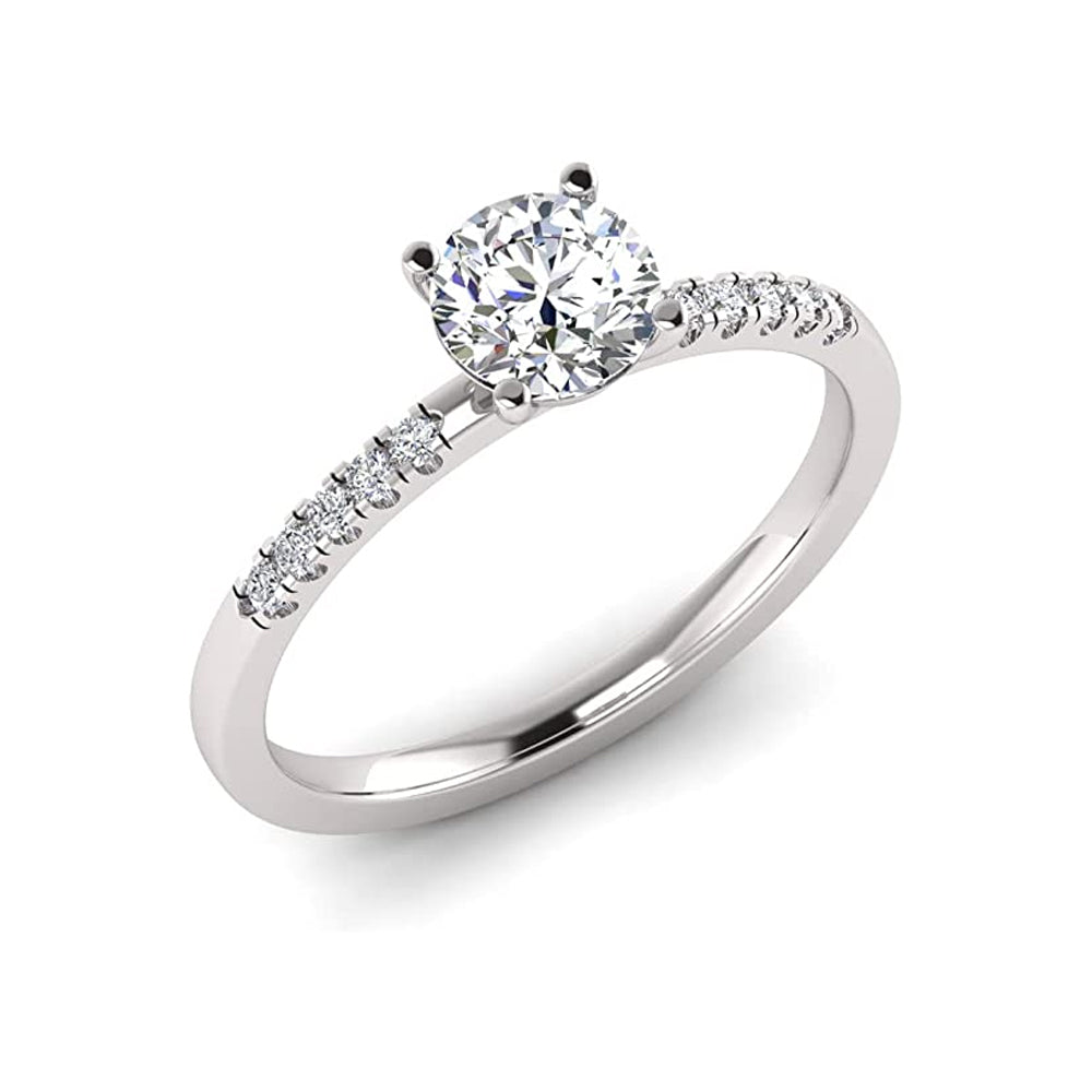 1.00 Carat TW Women's Moissanite and Natural Diamonds Engagement Ring in 10k White Gold