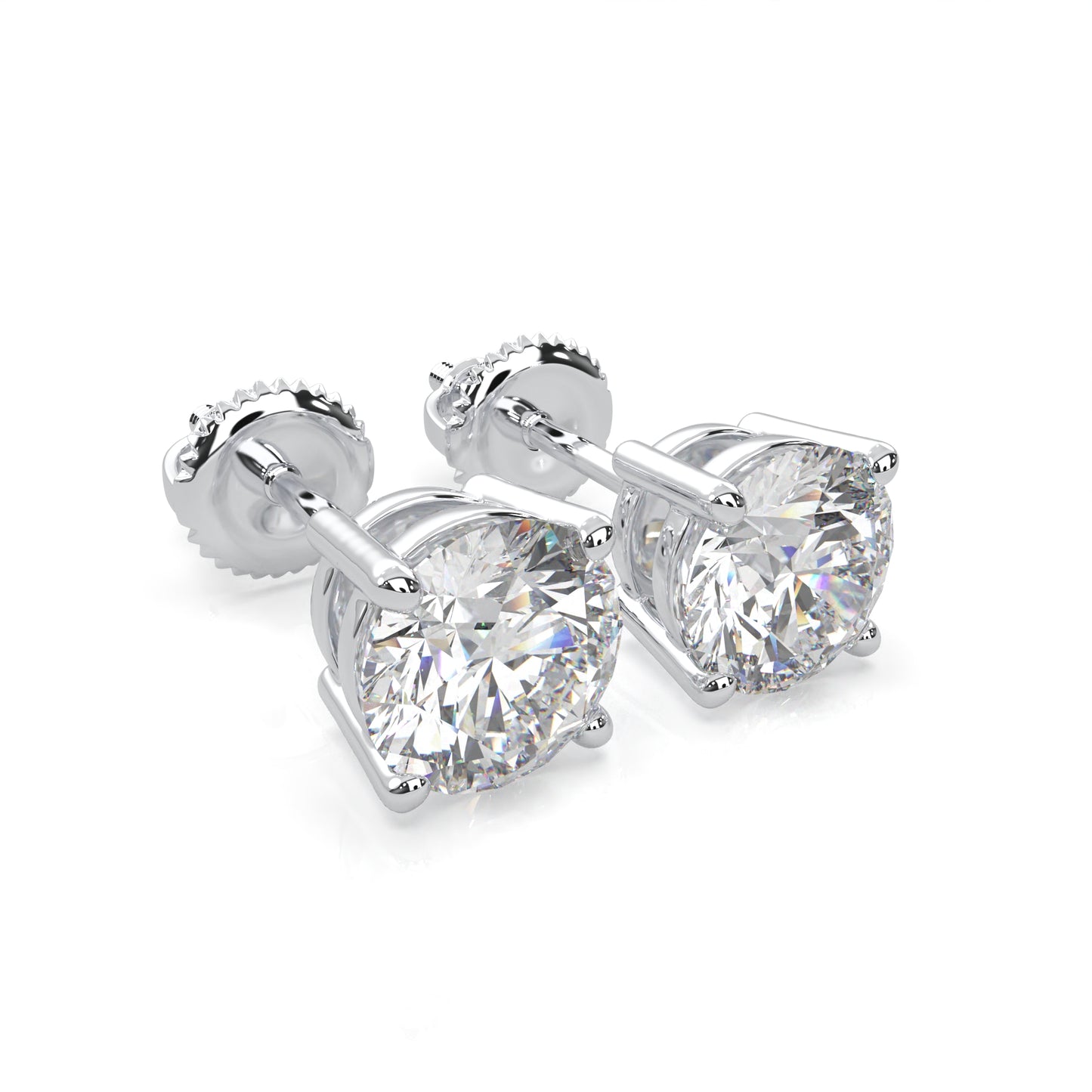 Moissanite Stud Earrings, 0.3ct-4.00ct DF Color Brilliant Round Cut Lab Created Diamond Earrings 18K White Gold Plated Silver Screw Backs for Women's